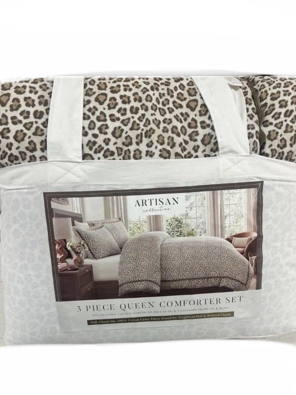 Artisan Cotton Gauze Queen Brown Animal Print Comforter Set 90”x90”